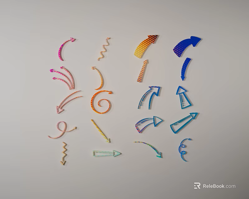 Colorful Wall Decor With Various Shapes Curved Lines Spirals Arrows And Geometric Patterns 3d model 