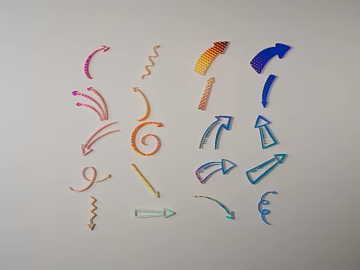 Colorful Wall Decor With Various Shapes Curved Lines Spirals Arrows And Geometric Patterns 3d model
