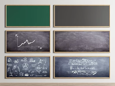 Blackboard Wall Hangings With Various Designs Green Black Boards Line Chart Icons Back to School 3d model