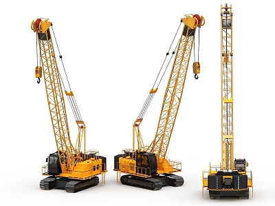 Multiple Yellow Industrial Crawler and Tower Cranes Heavy Duty Construction Machinery 3d model