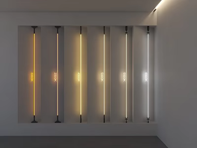 Vertical Illuminated Light Strips Mounted On White Wall In Modern Room 3d model