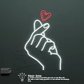 Creative Neon Lamp Set Featuring Hand Shape Design And Red Heart With White Red Light 3d model