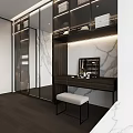 Modern Walk-in Closet Interior Design With Marble Wall Dresser And Hanging Rods