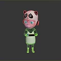 Cute Game Movie Character in Panda Costume with Big Eyes and Black White Outfit
