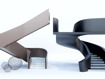 Modern Spiral Stairs With Geometric Sphere Decor 3d model