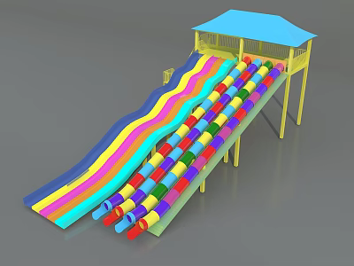 Colorful Wavy Playground Slide With Yellow Structure Blue Canopy And Colorful Ball Pit 3d model