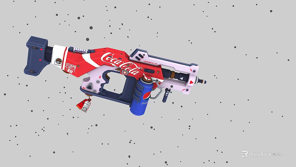 Coca Cola Themed Gun With Red White Design And Blue Components 3d model