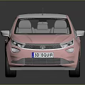 Pink Compact Hatchback With Silver Roof And Modern Exterior Design On Shiny Reflective Surface