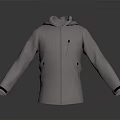 Light Gray Hooded Jacket Featuring Zipper Closure Side Pockets And Black Cuff Details 3d model