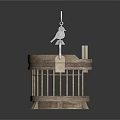 Wooden Birdcage Interior Design With Hanging Hook Swing And Feeder