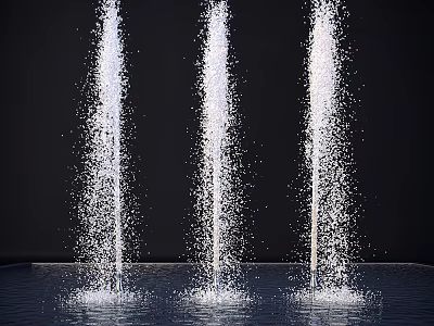 Three Garden Fountains With Spraying Water And Splashing Drops On Dark Background 3d model