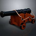Vintage Military Cannon With Black Barrel Orange Carriage And Wheels