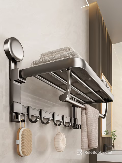 Wall Mounted Bathroom Hook Rack With Towel Shelf And Metal Design 3d model 