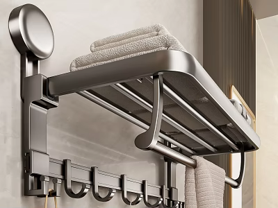 Wall Mounted Bathroom Hook Rack With Towel Shelf And Metal Design 3d model