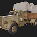 Olive Green Military Truck With White Star Emblem Wooden Cargo Bed And White Canvas Cover