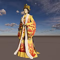 Woman In Traditional Imperial Costume With Elaborate Golden Headdress And Embroidered Robe