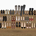 Various Styles And Colors Of Shoes Neatly Arranged On Wooden Floor