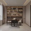 Elegant Modern Study Room Interior With Wooden Bookshelves Desk Chair Window And Natural Light