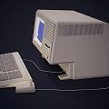 Retro Desktop Computer With CRT Monitor Blue Screen Keyboard And Mouse
