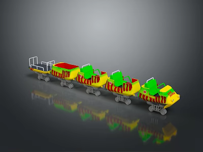 Colorful Children's Toy Train With Multiple Carriages Yellow Red And Green Wheels 3d model