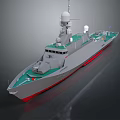 Modern Warship With Grey Hull Green Deck Red Bottom And Radar Antenna Design