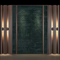 Sofa Background Wall With Dark Textured Surface Wooden Frames And Wall Lamps Lighting Design 3d model