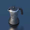 Classic Metal Coffee Maker Kitchen Tool With Handle And Lid On Dark Background