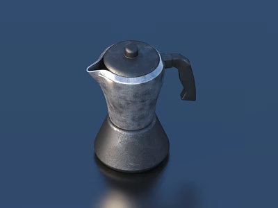 Classic Metal Coffee Maker Kitchen Tool With Handle And Lid On Dark Background 3d model