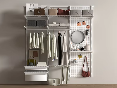 Modern Open Wardrobe Walk-in Closet Metal Hanger 3d model