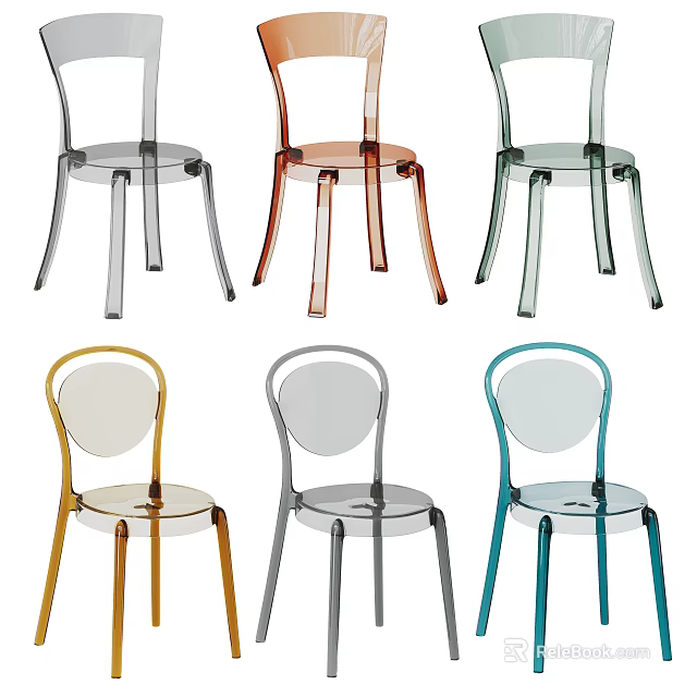 Stylish Transparent Single Chair Designs In Various Color Options For Modern Spaces 3d model 