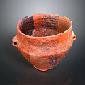 Hand Carved Reddish Brown Pottery Jar With Two Handles And Textured Surface 3d model