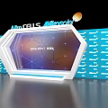 Alkonus Exhibition Hall with Hexagonal Display and Blue Backdrop Wall Featuring Innovation Future