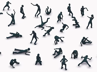 Multiple People Silhouettes in Various Dynamic Poses on Plain White Background 3d model