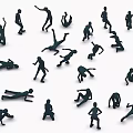 Multiple People Silhouettes in Various Dynamic Poses on Plain White Background 3d model