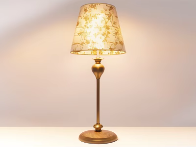 Elegant Table Lamp With Cream Floral Patterned Shade And Golden Stem Base 3d model