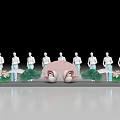 Elegant Launch Device With White Human Figures Pink Lotus Green Lotus Leaves And Blue Waves