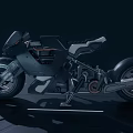 Futuristic Electric Motorcycle with Sleek Black Body White Seat LED Lights and Modern Concept Design