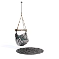 Cozy Hanging Chair With Rope Design And Gray Fabric Above Round Rug