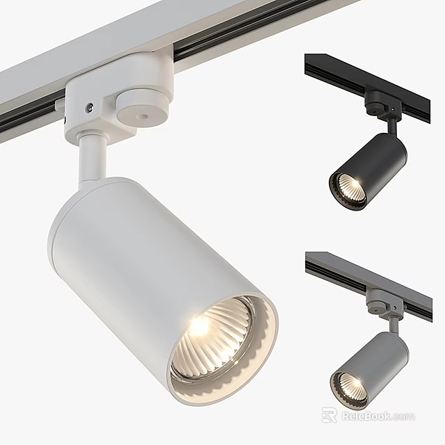 Modern Track Mounted Downlights And Spotlights With White Black Gray Design 3d model 
