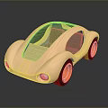 Wooden Toy Car With Rounded Design Orange Wheels Transparent Roof And Shiny Black Background