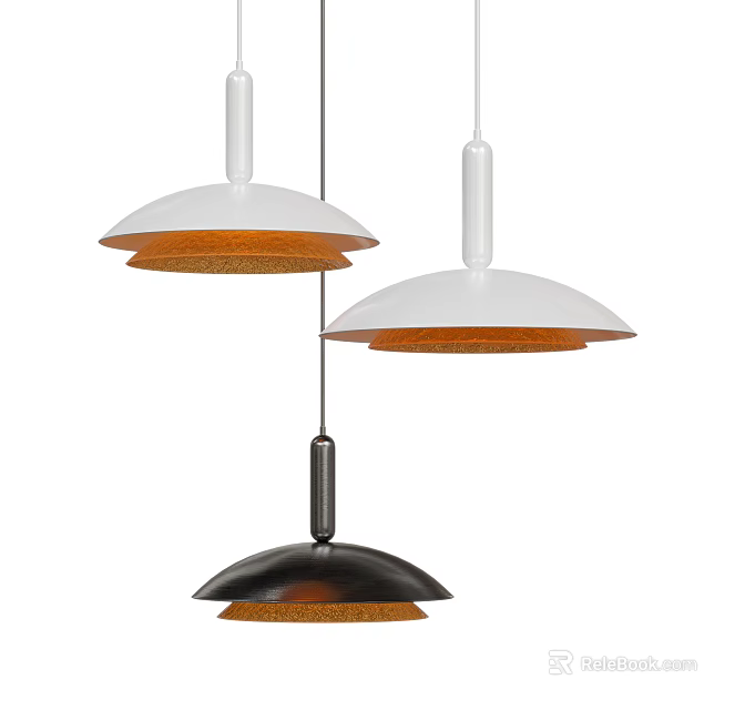 Modern Pendant Lights with White Black Shades and Orange Interior Design 3d model 