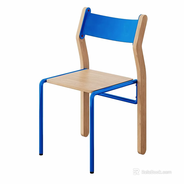 Modern Wooden Chair With Blue Backrest Wooden Seat And Blue Metal Legs 3d model 