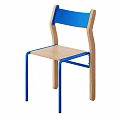Modern Wooden Chair With Blue Backrest Wooden Seat And Blue Metal Legs