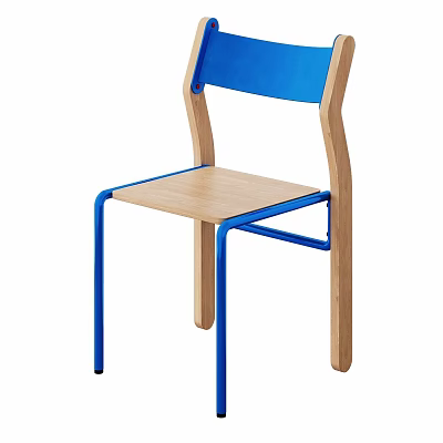Modern Wooden Chair With Blue Backrest Wooden Seat And Blue Metal Legs 3d model