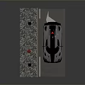 Silver Sports Car Parked On Brick Paved Road With Street Lamps And Red Fire Hydrant