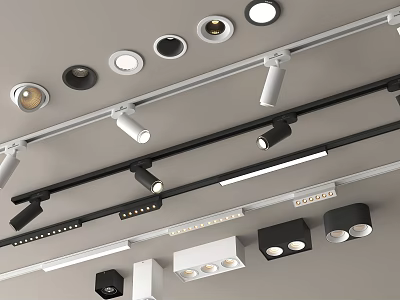 Modern LED Recessed Lights And Track Mounted Sleek Spotlights For Ceiling Lighting Design 3d model