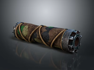 Camouflage Wrapped Cylindrical Gear With Rope Binding And Metallic End Components 3d model