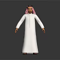 3D Game Movie Character In Traditional White Robe With Pink Headscarf And Black Agal