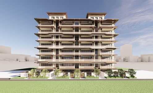 modern residential building multi-storey residence 3d model