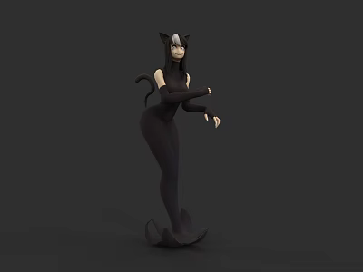 Woman Wearing Black Bodysuit With Cat Ears Tail And Dynamic Pose 3d model